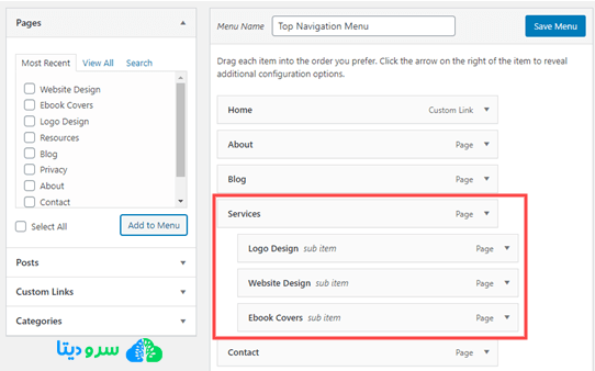 نحوه ساخت منو سفارشی در وردپرس