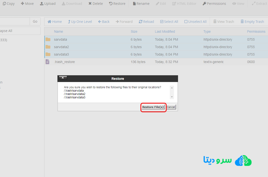 نحوه حذف فایل ها و خالی کردن سطل زباله trash در سی پنل